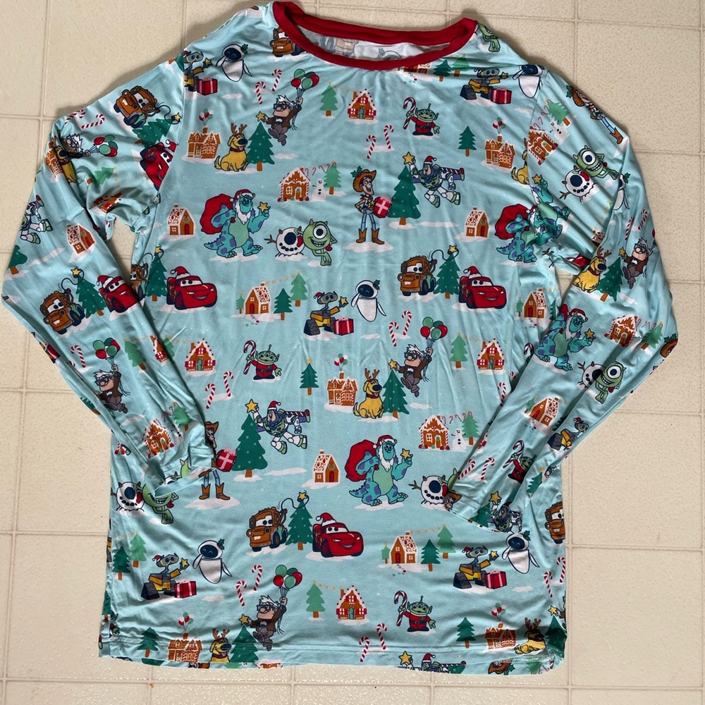NWOT**Little Sleepies Men’s Disney Pixar Christmas Village Pajama Shirt Size L
